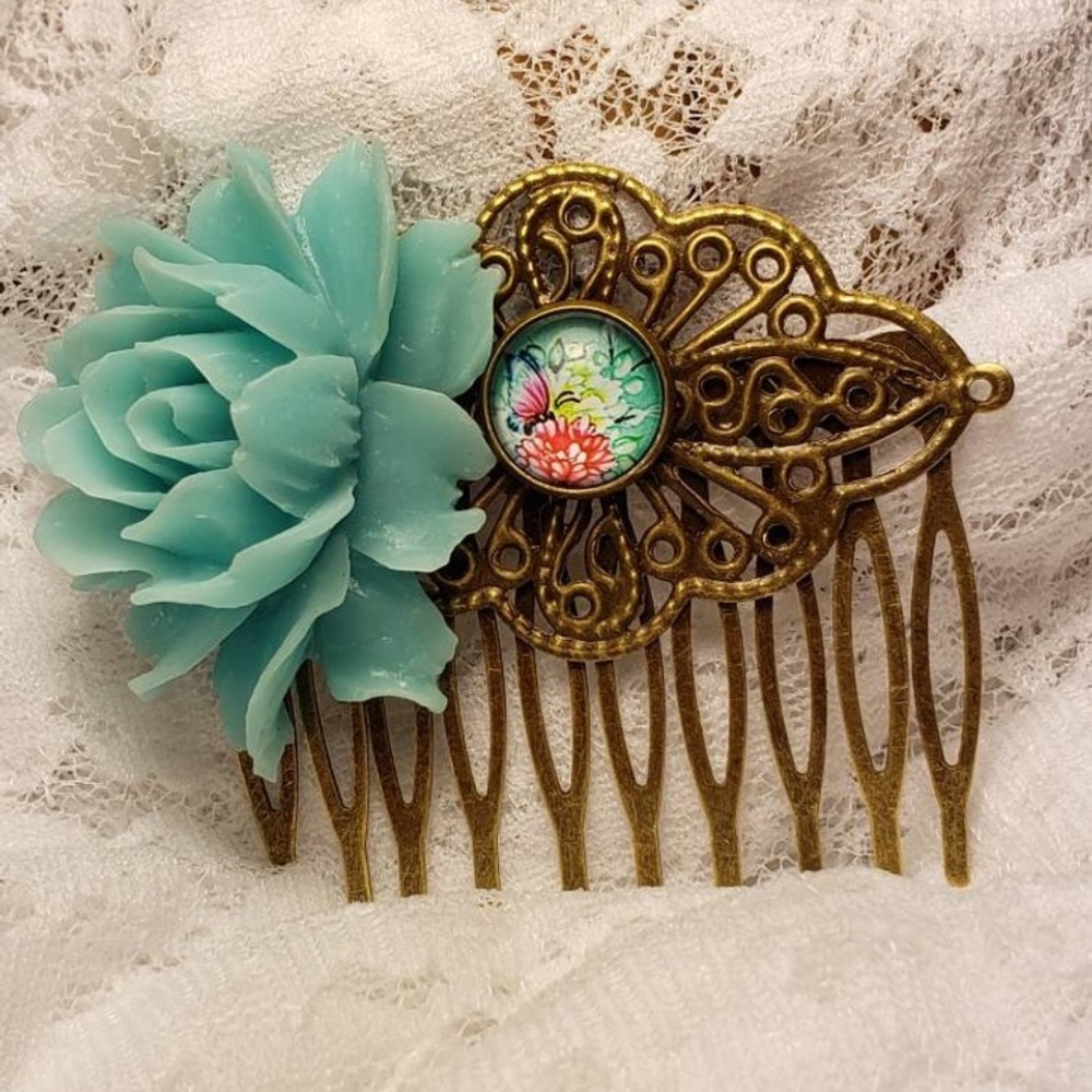 Brand New Turquoise Rose Floral Wedding Hair Comb